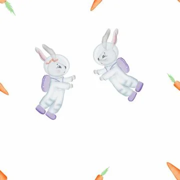Seamless repeating pattern on the theme of space. cute pattern with bunnies Stock Illustration