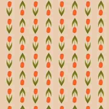 Seamless repeating pattern of tulips on a beige background. Stock Illustration