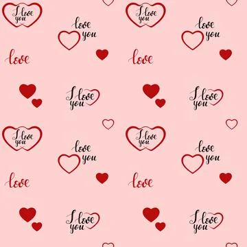 Seamless repeating pattern for valentine s day. Hearts and letters I love you. Stock Illustration
