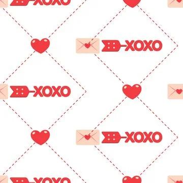 Seamless repeating pattern for Valentines Day on white. Features red hearts 스톡 일러스트