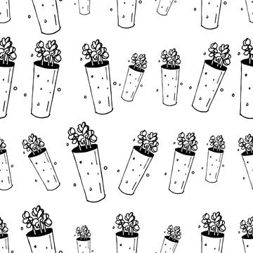 Seamless repeating pattern with vases and pots and dots texture Stock Illustration