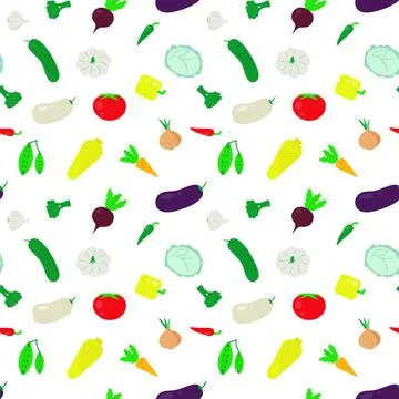 Seamless repeating pattern with vegetables. Vector background for kitchen 스톡 일러스트