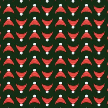 Seamless repeating pattern of winter red hats. Stock Illustration