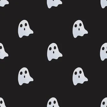 Seamless Repetitive Ghost Pattern Against Black Background For Creepy Holid.. Illustrazione stock