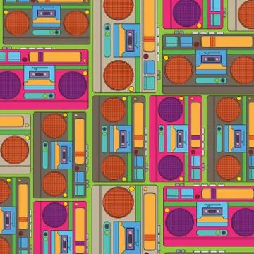 Seamless retro background with boom-box Stock Illustration