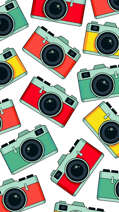 Seamless Retro Camera Pattern Background for World Photography Day Video Foo Stock Footage 340600358