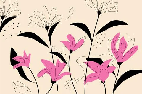 Seamless retro floral pattern with pink flower silhouettes Illustrazione stock