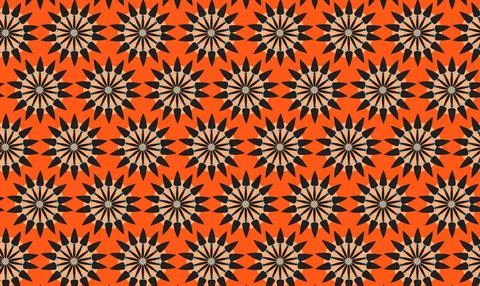 Seamless Retro Geometric Floral Pattern in Orange Black and Teal for Wallpa.. Stock Illustration