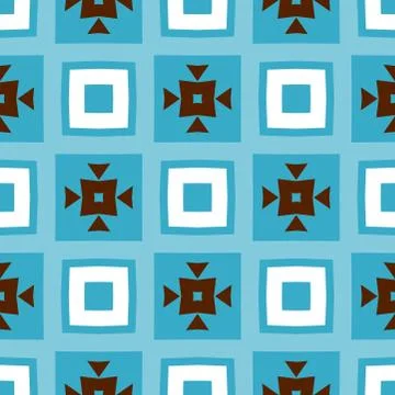 Seamless retro geometric pattern. Modern blue, white and brown background. Re Stock-Illustration