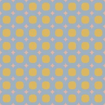Seamless retro geometric pattern with yellow circles and grey squares. Stock Illustration