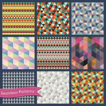 Seamless retro geometric Triangle background set. Stock Illustration