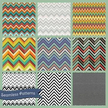 Seamless retro geometric Zigzag background set. Stock Illustration