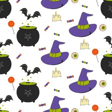 A seamless retro Halloween pattern for fabric, wrapping paper, backgrounds,.. Illustrazione stock