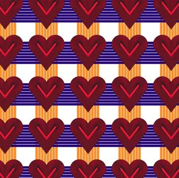 Seamless Retro Heart Pattern With Stripes In Red Purple And Orange For Vale.. Stock Illustration