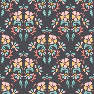 Seamless retro pattern of different colored flowers 库存插图