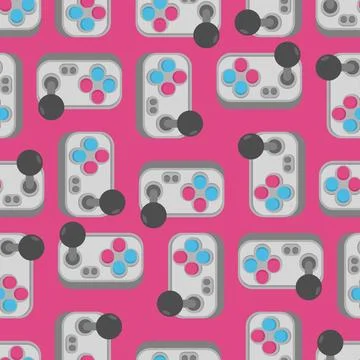 Seamless retro pattern with gamepads. Nostalgic gamer design for digital ba.. 스톡 일러스트