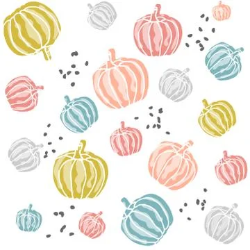 Seamless retro pattern made of pastel colored pumpkins. Scandinavian, nordic  Stock Illustration