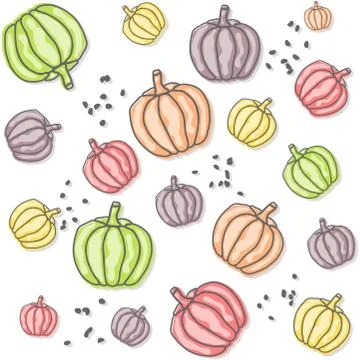 Seamless retro pattern made of pastel colored pumpkins. Scandinavian, nordic  Illustrazione stock
