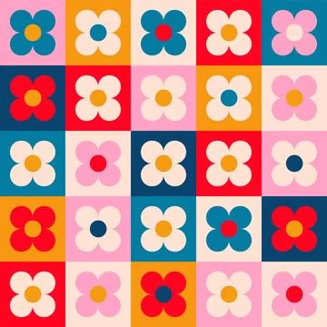 Seamless retro pattern with pink flowers, 60s, hippy, retro style, vintage color Illustrazione stock