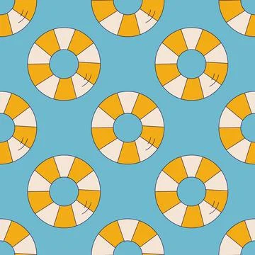 Seamless retro pattern. Summer yellow lifebuoys.  Vector illustration Illustrazione stock