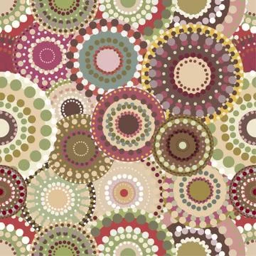 Seamless retro pattern with vintage bright colorful painted circ Stock Illustration