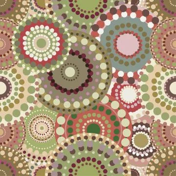 Seamless retro pattern with vintage bright colorful painted circ Stock Illustration