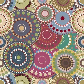 Seamless retro pattern with vintage bright colorful painted circ Stock Illustration