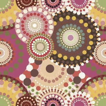 Seamless retro pattern with vintage bright colorful painted circ Stock Illustration