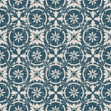 Seamless retro worn out background round flower cross Stock Illustration