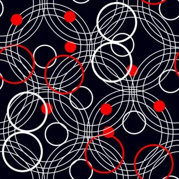 Seamless rings retro pattern. 1960s style. Red, black, white. Backgrounds tex Stock Illustration