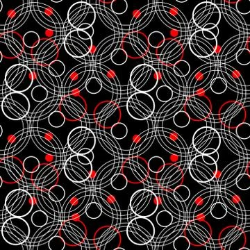 Seamless rings retro pattern. 1960s style. Red, black, white. Backgrounds tex Stock Illustration