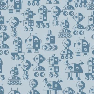 Seamless robots pattern in flat style Stock Illustration