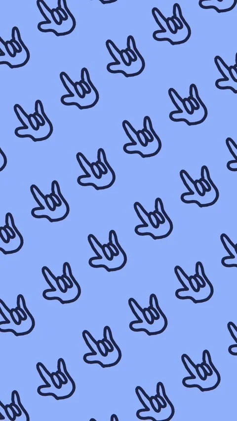 Seamless rock hand gesture pattern on an abstract vertical light blue background Stock Footage 340327909
