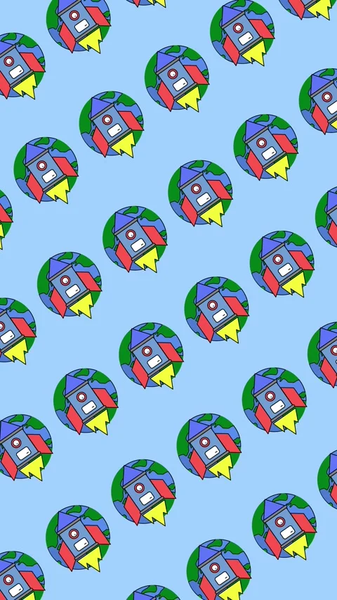 Seamless rocket launching from earth pattern looping on a light blue background Stock Footage 331888286
