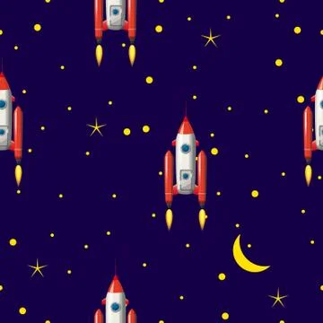 Seamless Rocket pattern, stars and space. Vector illustration ispalted cartoon イラスト素材