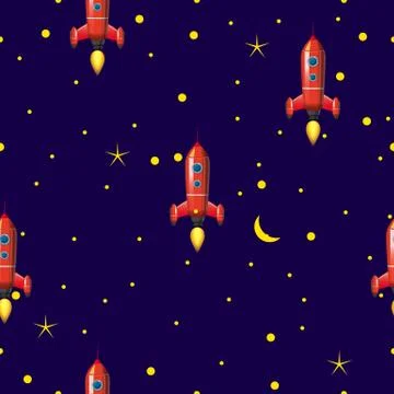 Seamless Rocket pattern, stars and space. Vector illustration ispalted cartoon 스톡 일러스트