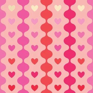 Seamless romantic pattern in a 60s and 70s style featuring hearts. Minimali.. Stock Illustration
