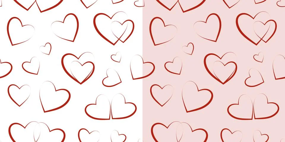 Seamless romantic pattern with handmade red hearts. Colorful doodle heart on a イラスト素材