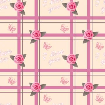 Seamless romantic pattern with roses Stock Illustration