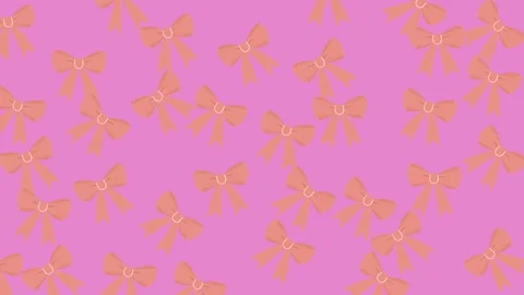 Seamless Romantic Wedding Pattern with Peach Ribbons and Bows on Pink Background Stock Footage 345539984