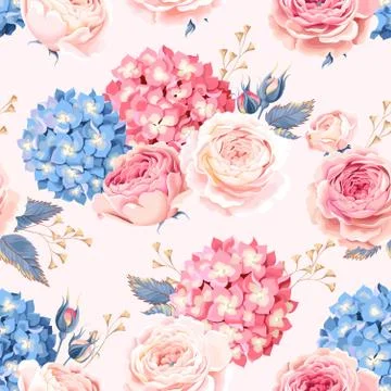 Seamless rose and hydrangea Stock Illustration