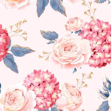 Seamless rose and hydrangea Stock Illustration