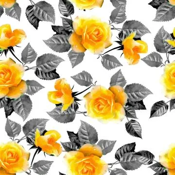 Seamless rose  flower  pattern with green leaf design grey Stock Illustration