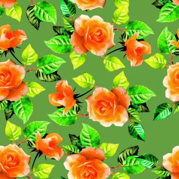 Seamless rose  flower  pattern with green leaf design Stock Illustration