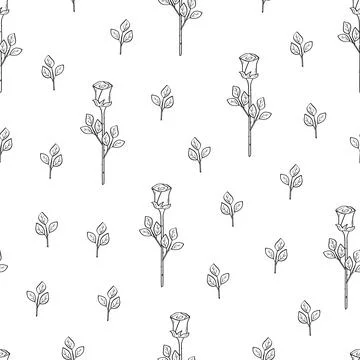 Seamless rose flower pattern with leaves. Floral background wallpaper. Vect.. 스톡 일러스트