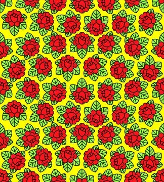Seamless rose pattern in a bold tattoo style. Vibrant floral vector texture.. Illustrazione stock