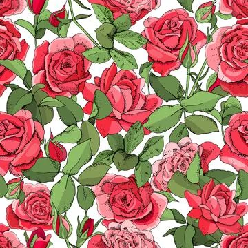 Seamless Rose Pattern. Excellent for fabric, wallpaper, gift boxes, backgroun Stock Illustration