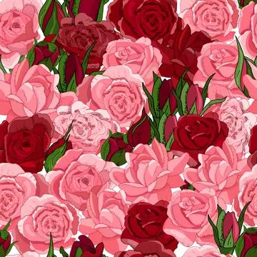 Seamless Rose Pattern. Excellent for fabric, wallpaper, gift boxes, backgroun Stock Illustration