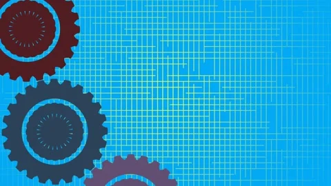 Seamless Rotating Gear on Blue Background with Yellow Stripes and Copy Space. Stock Footage 285952232