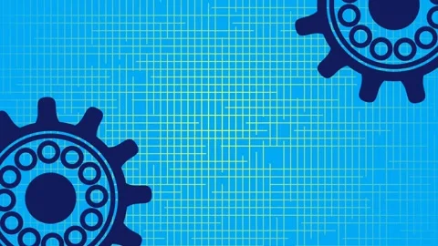 Seamless Rotating Gear on Blue Background with Yellow Stripes and Copy Space. Stock Footage 285953023